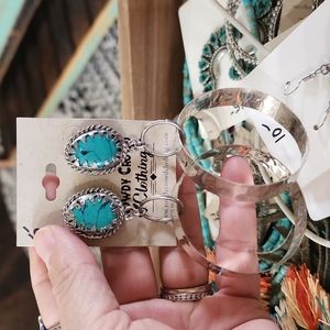Turquoise and silver hoops